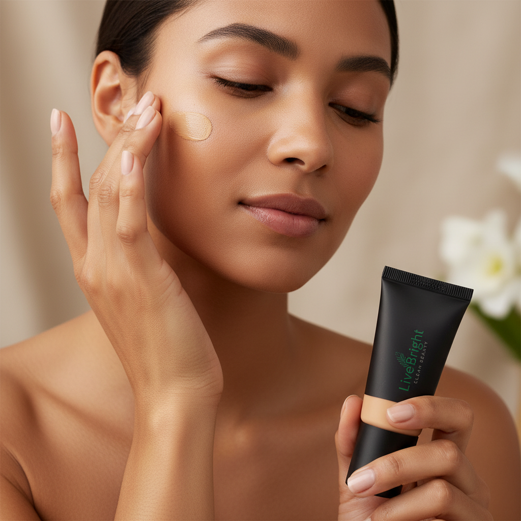 Woman applying Tinted Moisturizer Sandstone