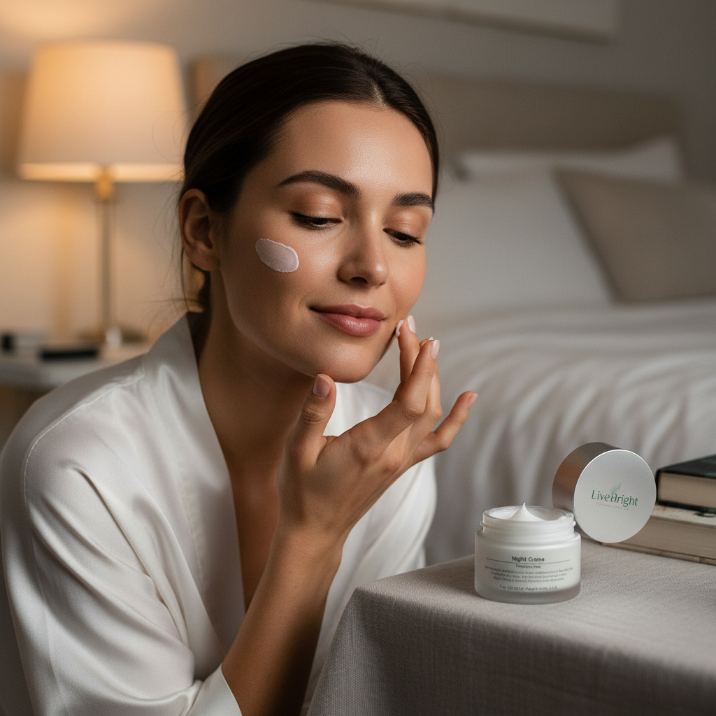 Woman applying Night Renewal Creme