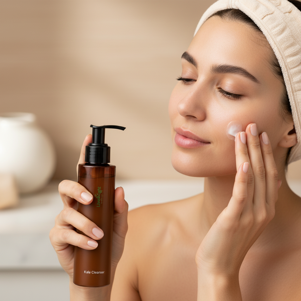 Woman applying Kale Face Cleanser