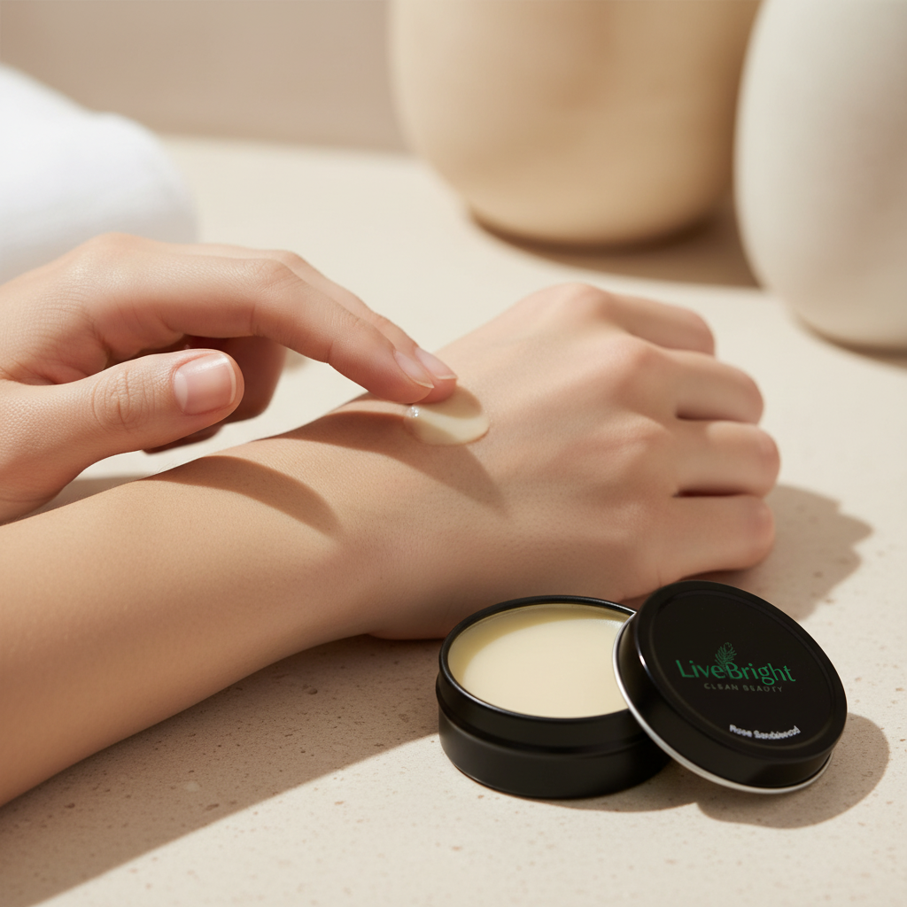 Person applying Rose Sandalwood solid fragrance to wrist