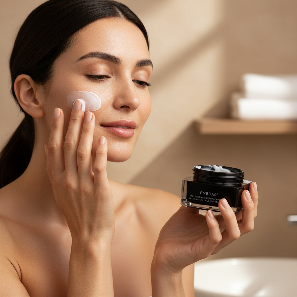 Woman applying Embrace Collagen Moisturizer