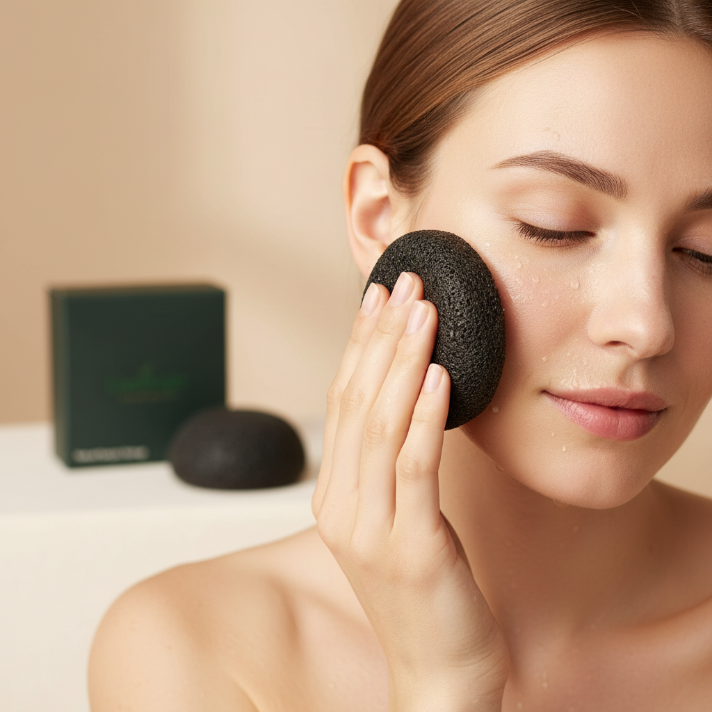 Woman using Natural Konjac Sponge