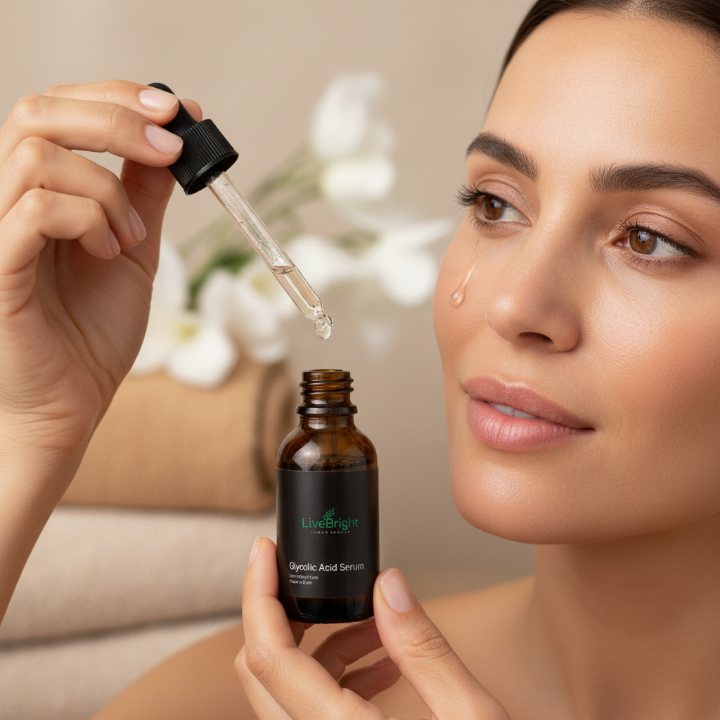 Woman applying Glycolic Acid Serum