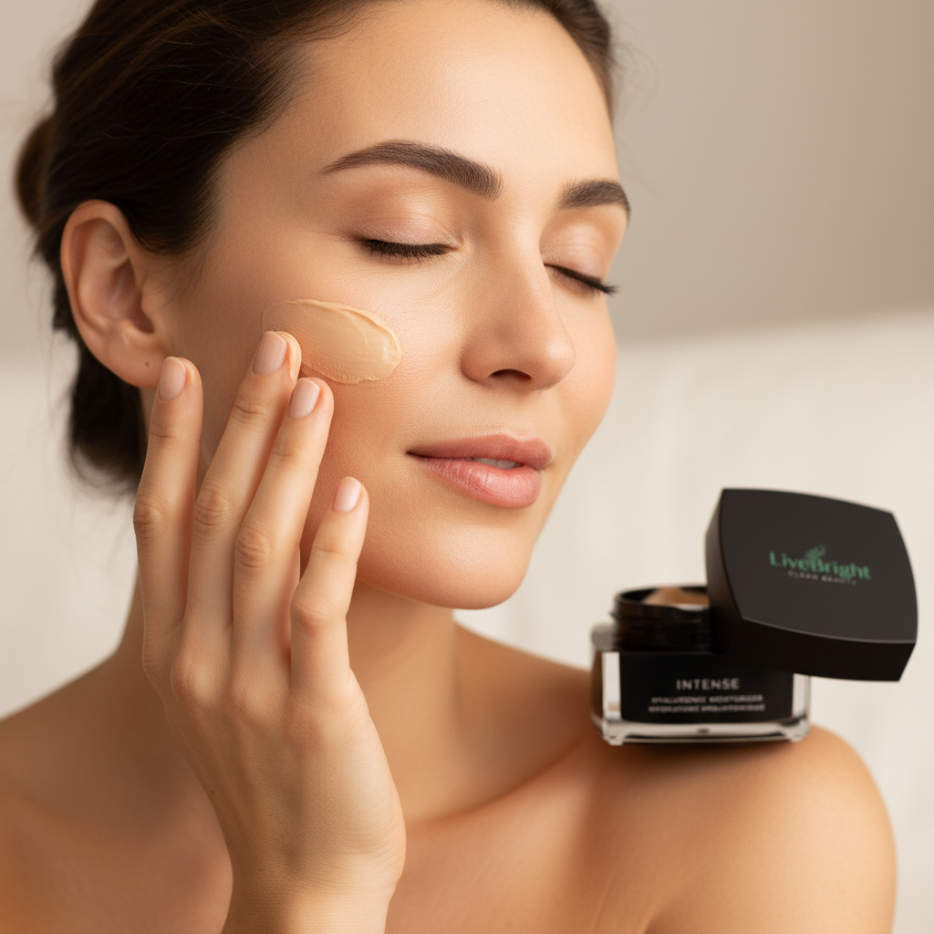 Woman applying Hyaluronic Moisturizer