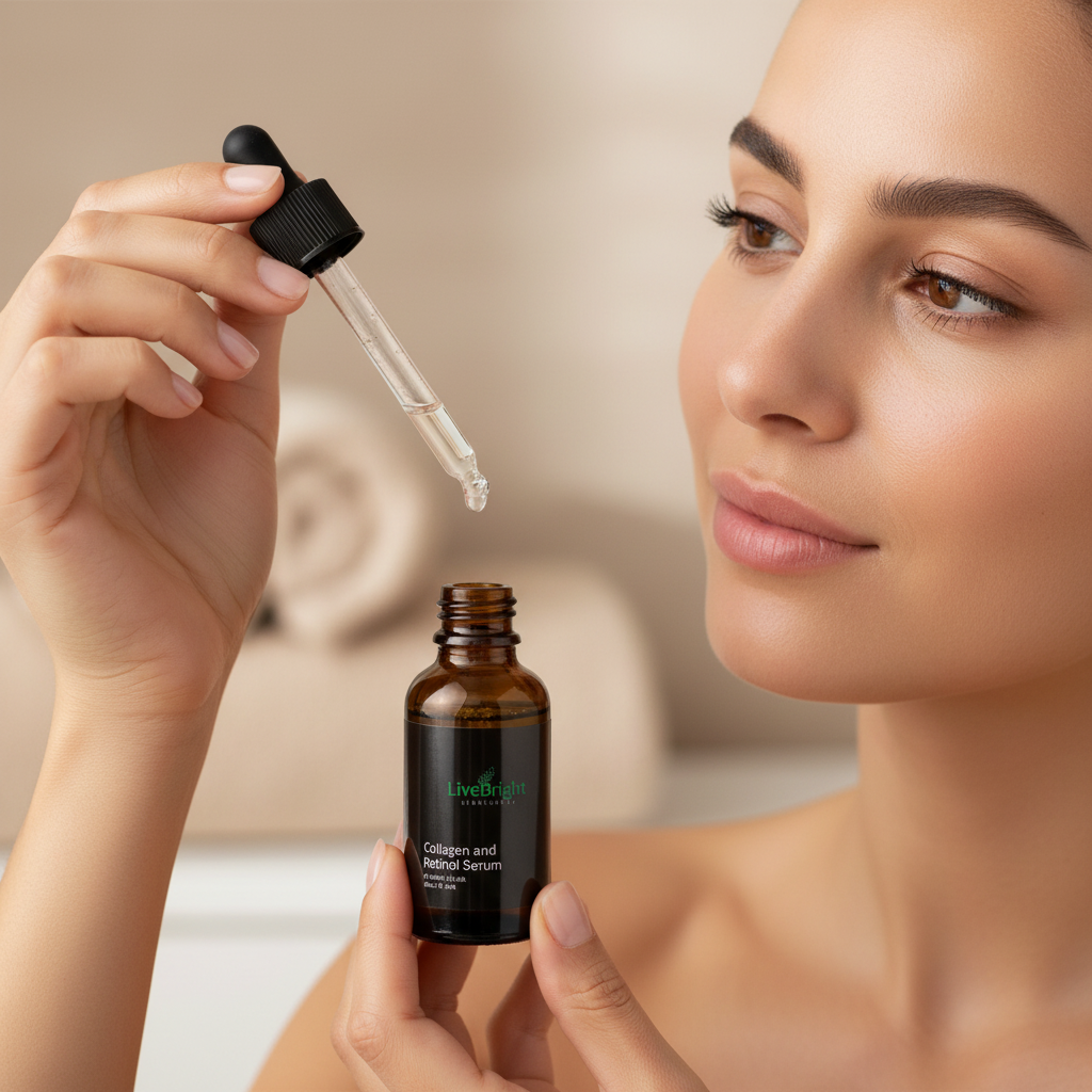 Woman applying Collagen and Retinol Serum