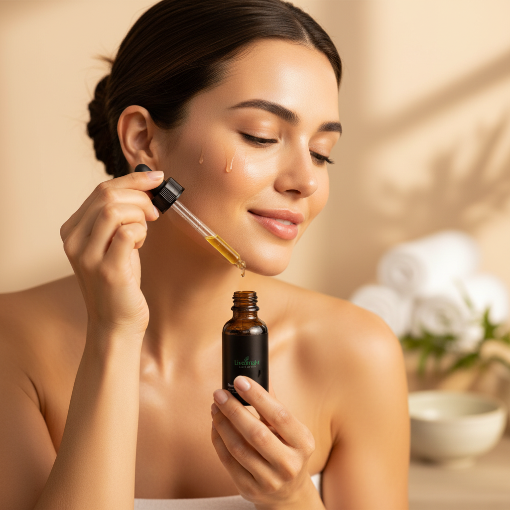 Woman applying Anti-aging Rose Gold Oil
